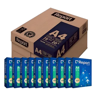 Caixa Com 10 Pacotes Papel A4 75gms 5000 Folhas Report - PREMIUM