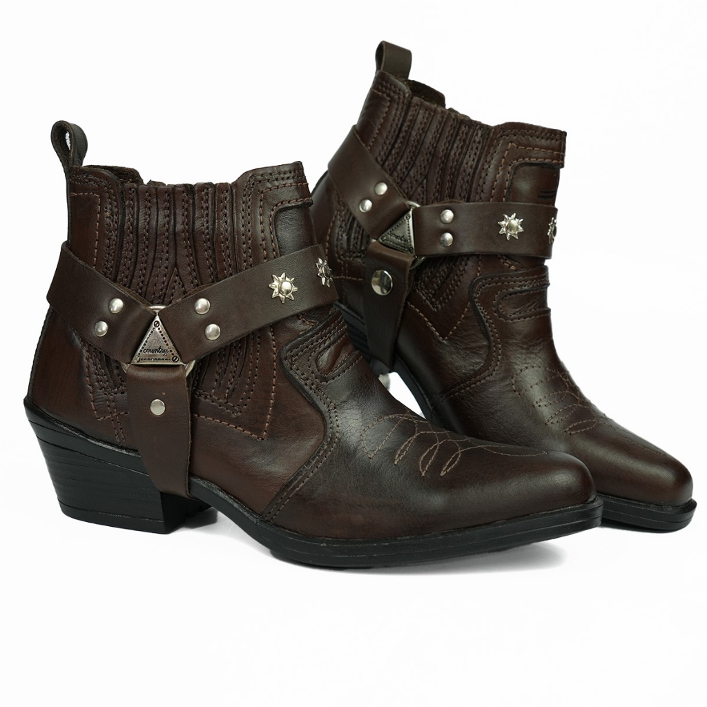 Botina Bota Cano Curto Country De Rodeio Cowboy Couro Legitimo ...