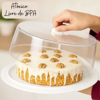 Boleira Redondo Branco Com Tampa Acrílica Transparente – Armazenar o bolo - Tortas e etc.