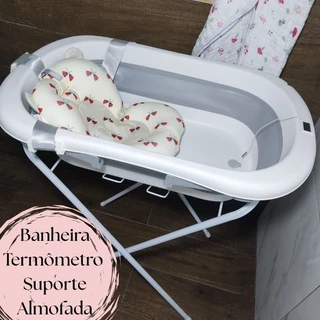 Banheira retrátil bebê, com termômetro, 35L, KaBaby, Suporte, Almofada para Banheira.