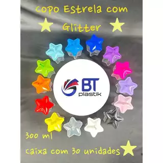 Copo Estrela com Glitter 300ml Caixa com 30 unidades Brilhante Para Festa Lembrancinha Aniversario Infantil
