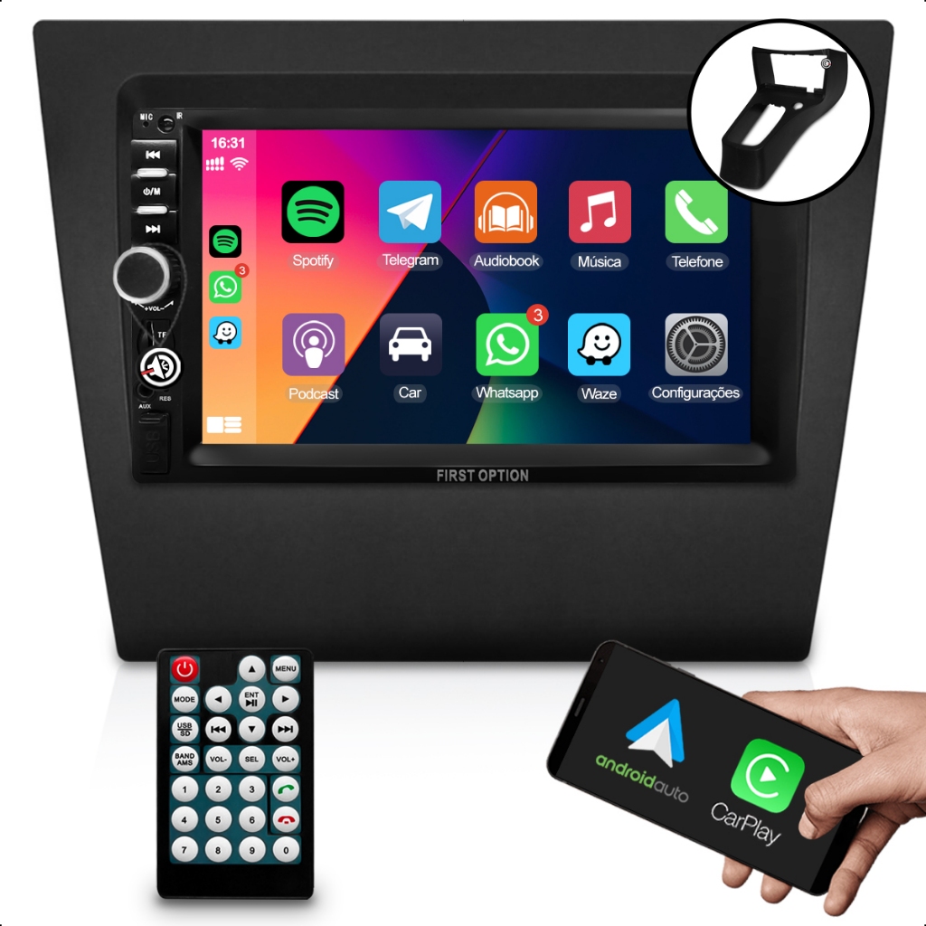 Multimidia MP5 Rádio 7 Polegadas 2 Din Bluetooth Carplay Android Auto ...