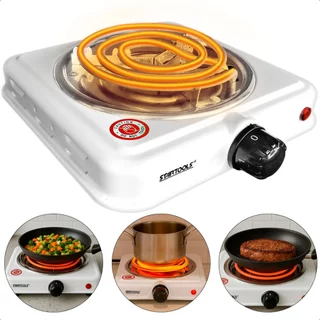 Fogão Elétrico Portátil 1 Boca 127V 1000W Grelha Para Casa e Camping Branco