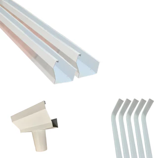 Kit Calha Beiral Galvanizada 2,85cm Branca Com Bico, Suportes e Tampas