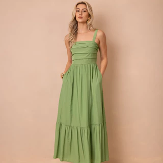 Vestido Longo Feminino Emma Slim Drapeado Alcinha Elegante Estilo Princesa Moda Festa Verão em Oferta na Shopee