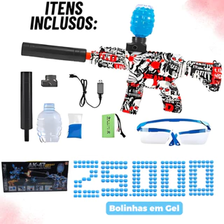 🔫 Arminha de Gel AK-47 Elétrico 25.000 Munições + Óculos de Proteção + Acessórios Inclusos
