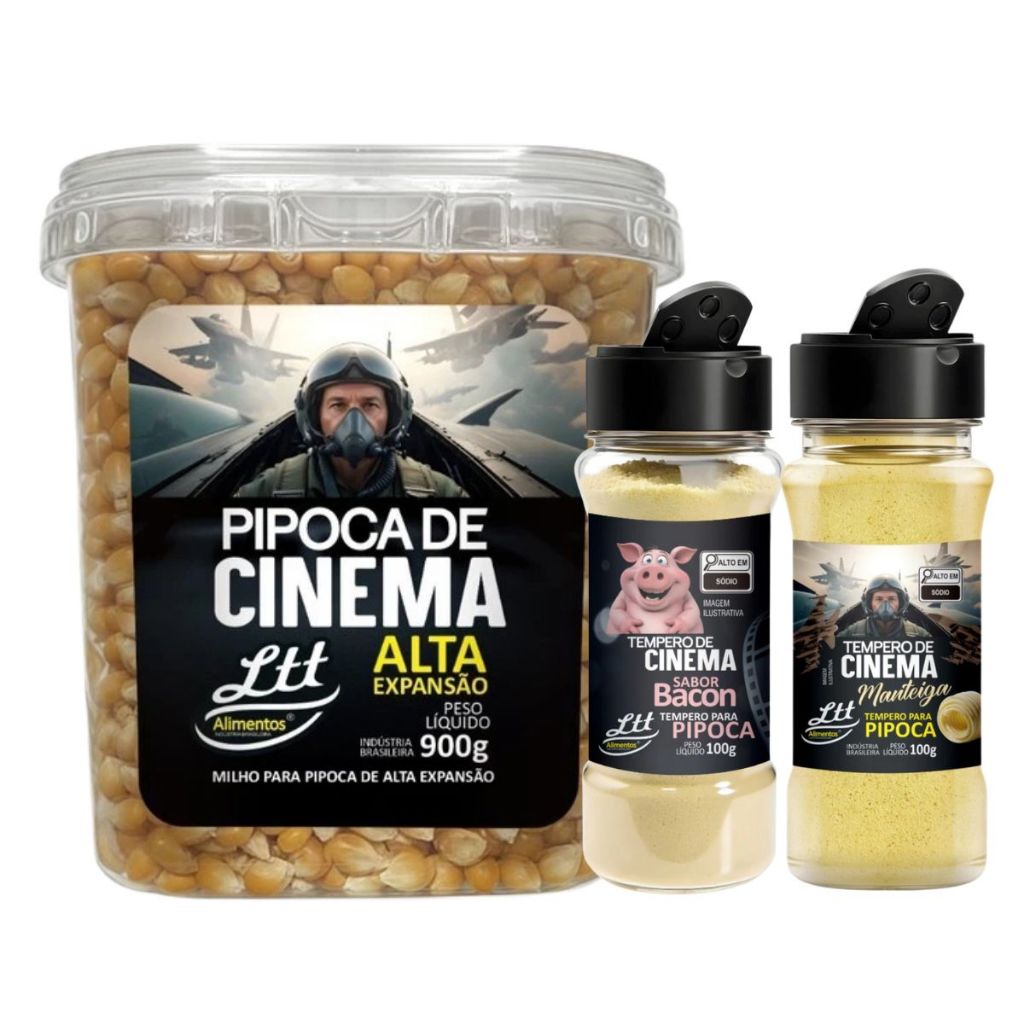 Milho de Pipoca Cinema No Pote 900g + 2 Tempero Para Pipoca Sabor ...