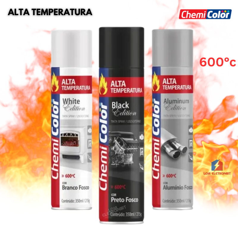 Tinta Spray Alta Temperatura 600º Preto Branco Aluminium Chemicolor ...
