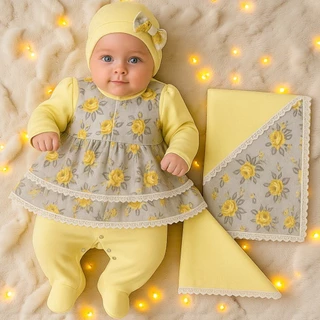 Saída Maternidade Menina Luxo Floral 5 Peças com Macacão, Vestido, Manta, Boina e Luvas em Oferta na Shopee