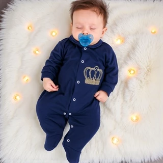 Saída Maternidade Menino 04 Peças Bordado Coroa Marinho Roupas de Bebê em Oferta na Shopee