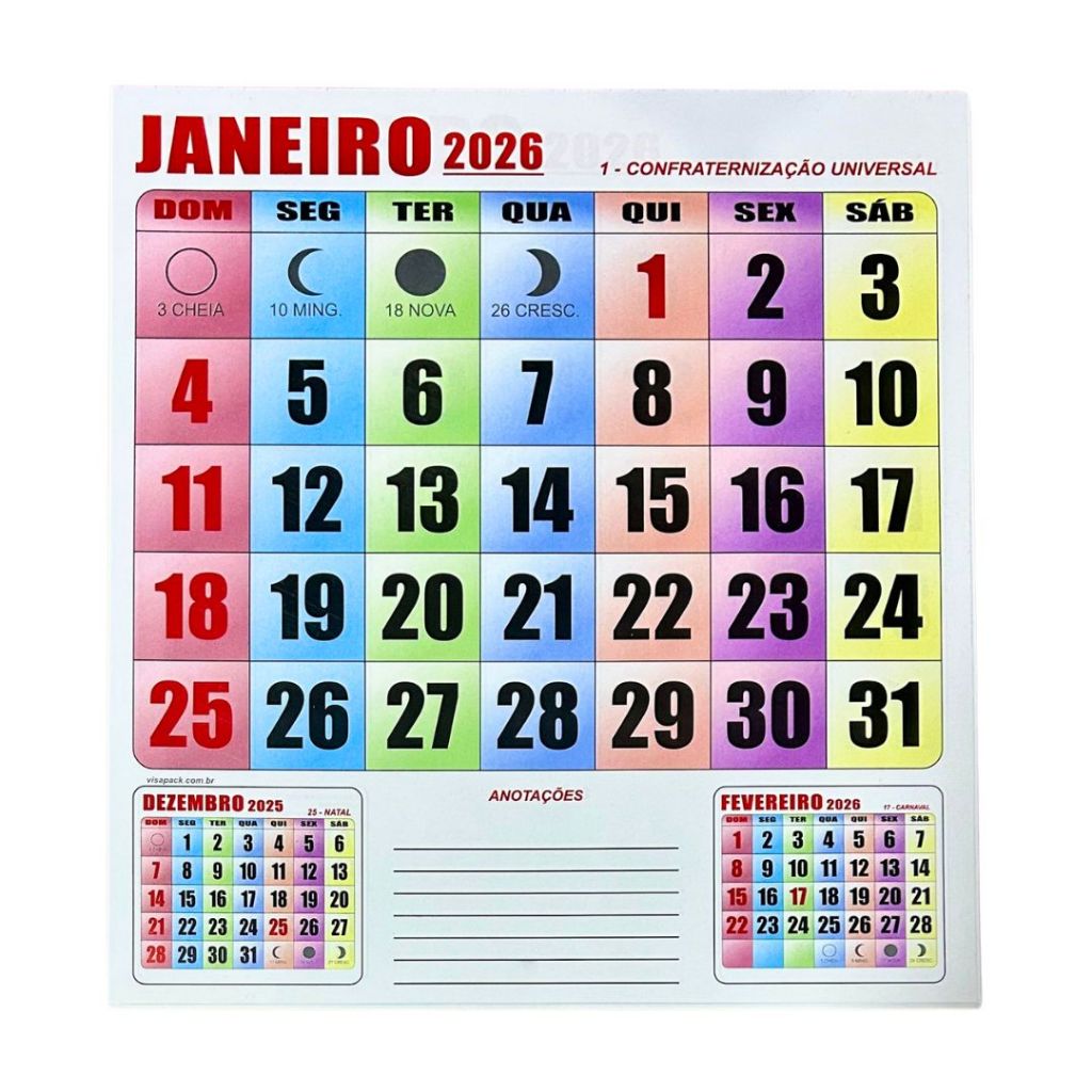 Bloco Calendário Comercial Ano 2026 Colorido 23x21,5cm Unitário ...