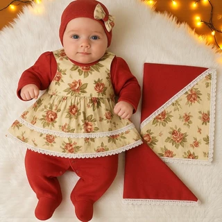 Saída Maternidade Menina Luxo Floral 5 Peças com Manta, Vestido, Macacão e Enxoval RN em Oferta na Shopee