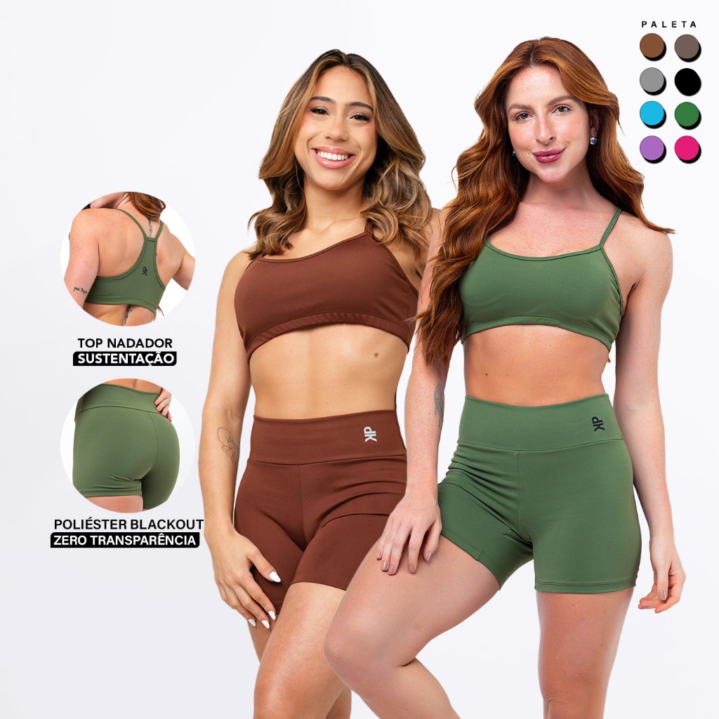 Kit 2 Conjuntos Fitness Básico Feminino Top Alcinha Short Cintura Alta Zero Transparência Academia em Oferta na Shopee