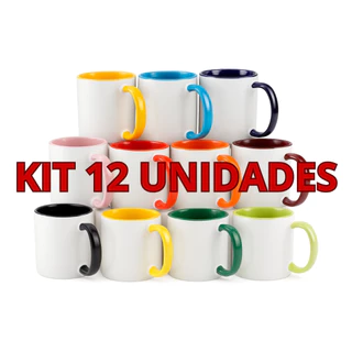 12 Canecas Interior E Alça Colorido Porcelana Para Sublimação