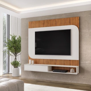 Painel Suspenso Para TV 60 Polegadas Sala De Estar Luxo Rack Com Nicho E Gaveta Cor Freijó/Offwhite em Oferta na Shopee