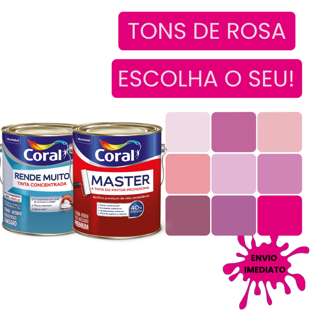 Tinta Acrílica Rosa Fosca 3,2L - Escolha seu tom de rosa! | Shopee Brasil