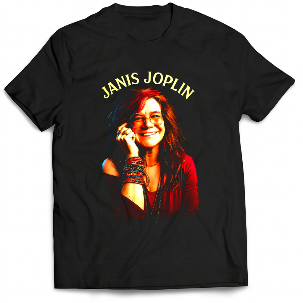 Camiseta Janis Joplin 100% Algodão Unissex em Halftone Camisa