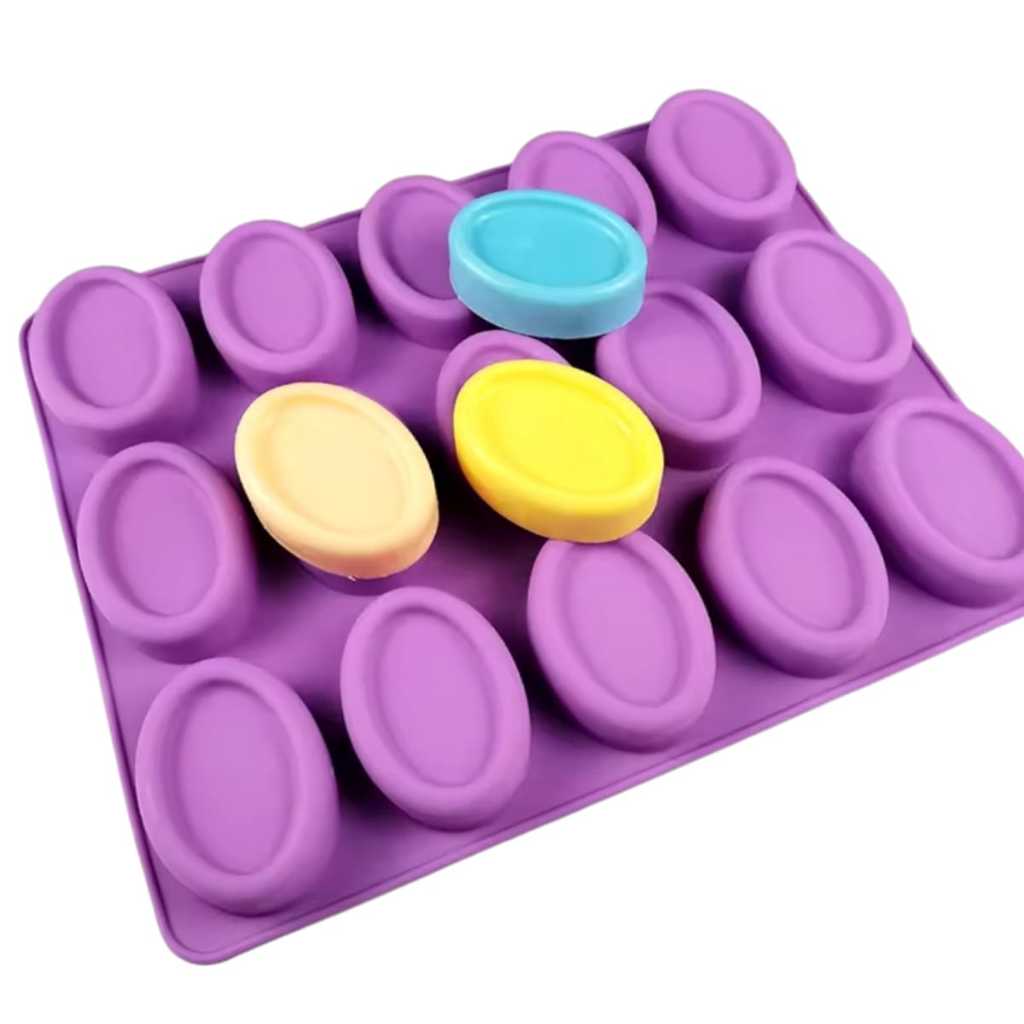 Molde Forma De Silicone Sabonete Oval liso 15 Cavidades Saboaria Vela ...