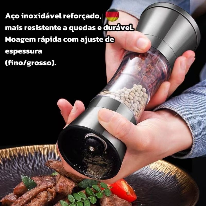 Moedor de Pimenta em Aço Inoxidável 304 Duas Cabeças - Ajustável, Multifuncional para Cozinha Moagem