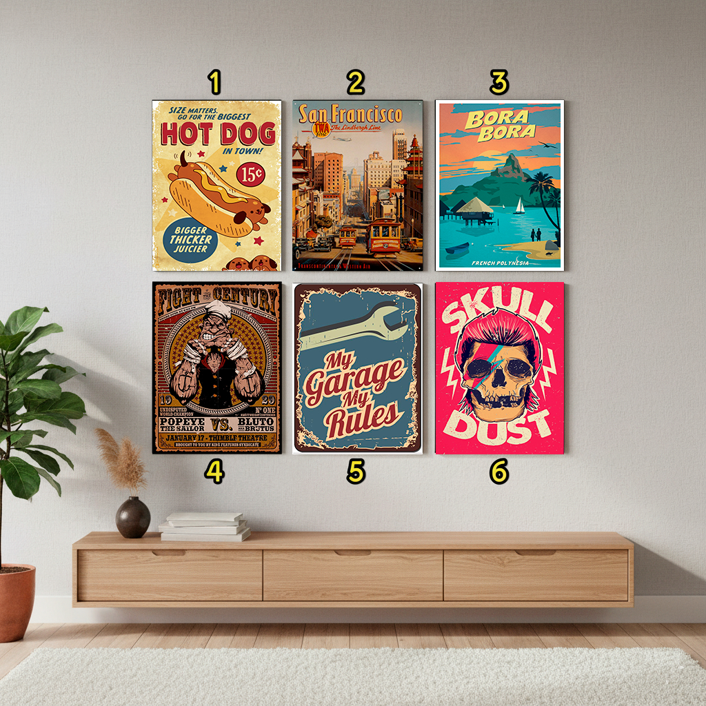 Placas Decorativas Vintage Retro | Decoração Parede Sala Quarto Escritório Estilo Retrô