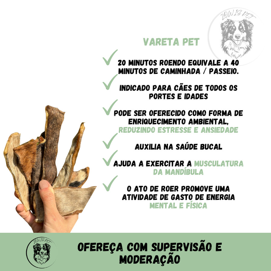Mordedor Mastigável Vareta Pet 150g Tiras de Pele Bovina Para Cães Alecrim Pet