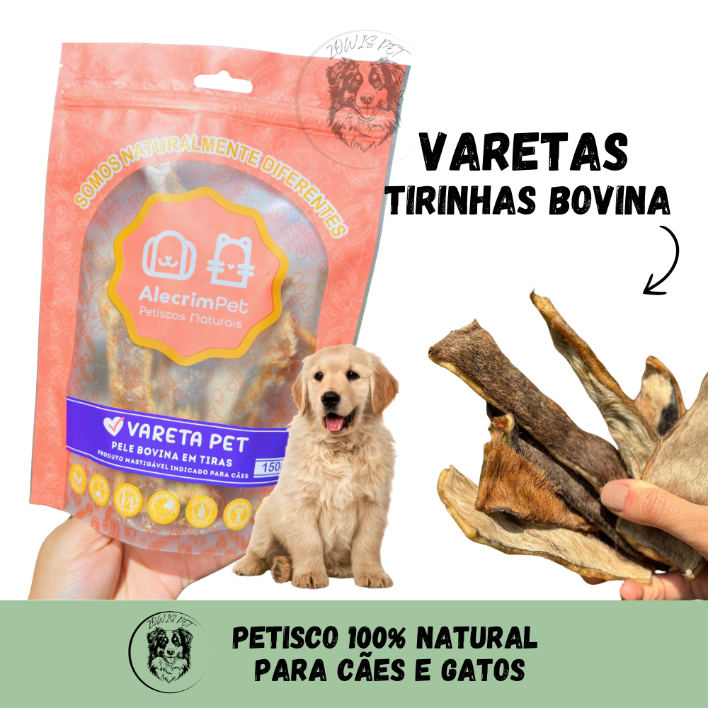 Foto de Mordedor Mastigável Vareta Pet 150g Tiras de Pele Bovina Para Cães Alecrim Pet
