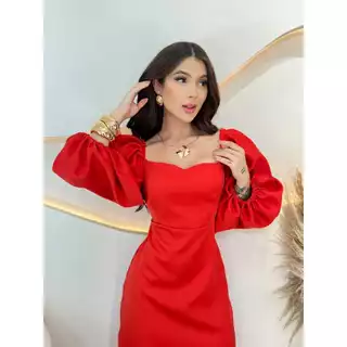 Vestido Longo Mangas Bufante