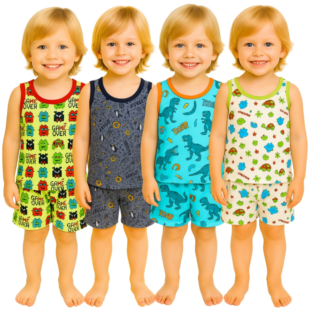Kit 4 Peças Pijama Infantil Menino Regata Tamanho 2 ao 8 Anos em Oferta na Shopee