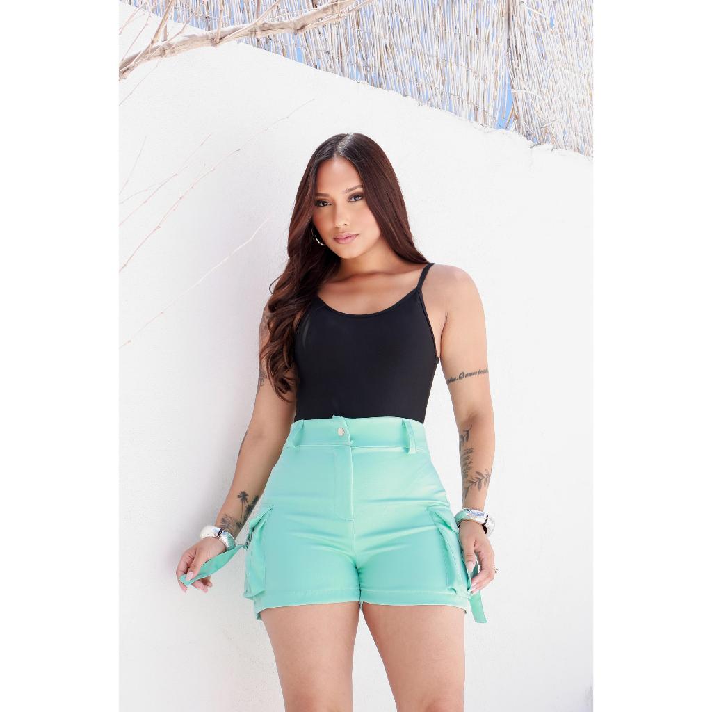 Short Feminino Cargo Afaiataria Detalhe Lateral Blogueirnha NEW LANÇAMENTO