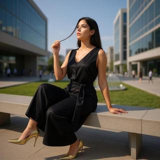 Macacão Feminino Alfaiataria Elegante Pantalona Longa Com Cinto Social — foto 2 — Achou Levou Brasil