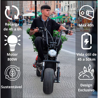Scooter Elétrica Moto 800w 48v 40km/h Até 200kg Duração 50km Multicolor