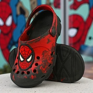 Sandália Infantil Menino Babuche Confortável com Desenho do Super Herói Homem Aranha Vermelho Azul