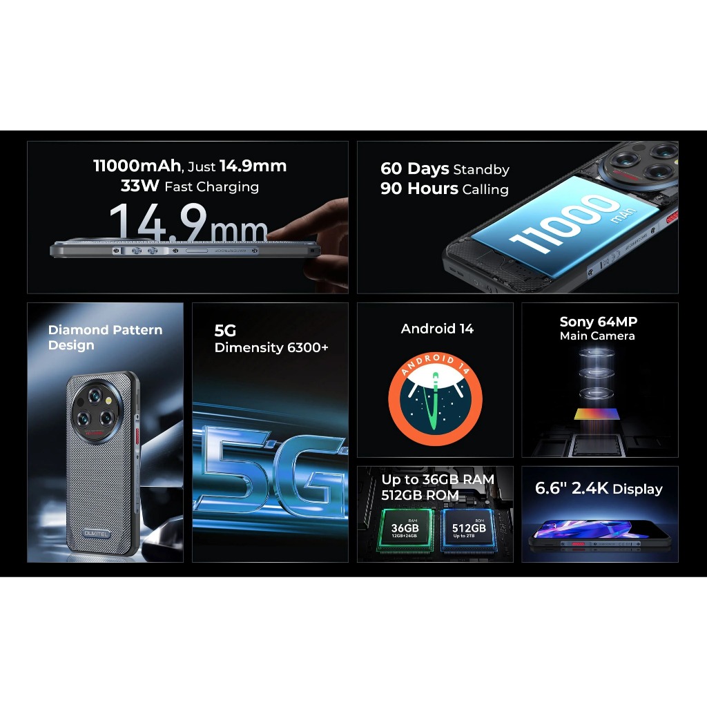 Oukitel WP35 PRO 36GB / 512GB - 11000mAh - À prova d'água e