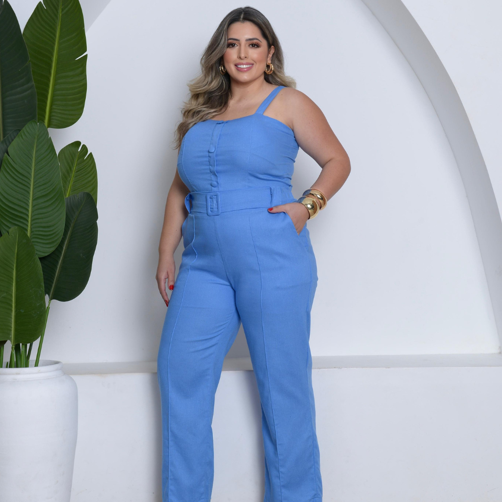 Conjunto Feminino Alfaiataria Plus Size Linho com Elastano Cropped ...