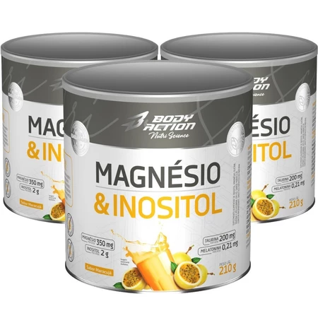 Kit 3x Magnésio e Inositol Taurina Melatonina 210g Bodyaction