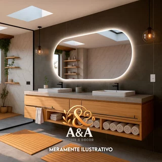 Espelho Oval Orgânico 80x50cm LED Quente ou Frio p/ Banheiro Quarto Sala - Grande para Parede c/ Fio