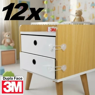 Kit 12 Travas Gaveta Segurança Bebê Transparente - Adesivo 3M VHB em Oferta na Shopee