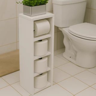 Suporte Porta Papel Higiênico de Chão em MDF com Espaço para Rolos Extras