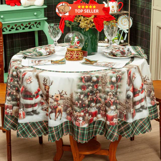Toalha de Mesa Natalina 4 Lugares 1,40x1,40 Redonda - Estampas de Natal Exclusivas, Decoração