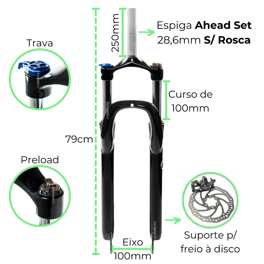 Garfo Suspensão Bike Aro 29 Absolute Mxfk18 Aheadset Com Trava +