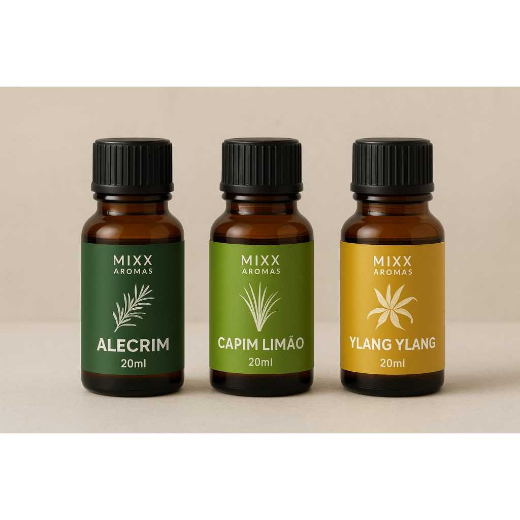 KIT COM 3 ESSENCIA PREMIU YLANG YLANG ALECRIM CAPIM LIMAO 20ML MIXX ...