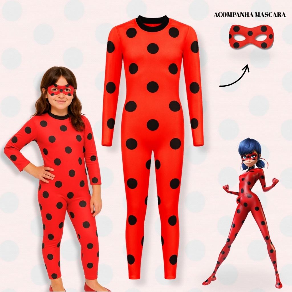 Fantasia Ladybug Infantil Festa Joaninha Luxo Com Mascara | Shopee Brasil