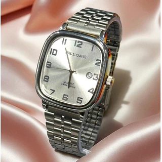 [C55] Relógio Feminino e Masculino AÇO Aprova d`agua Especial Vintage QUADRADO COM NUMERO