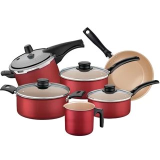 Jogo De Panelas 6 pcs Tramontina Turim com Panela de pressão 4,5 Litros Vancouver Tramontina em Oferta na Shopee