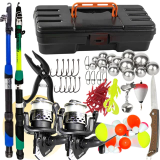 KIT PESCA COMPLETO 2 VARA 2 MOLINETE MALETA ACESSORIOS ESSENCIAIS PESCARIA BARATO