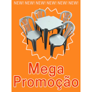 KIT Mesa 4 Cadeiras Jogo Conjunto Plastico 154 kilos Quadrada Branca Bar Bistro Forte Resistente