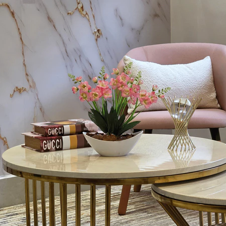 Arranjo de Orquídea Artificial Planta Decorativa Vaso e Casca Polida