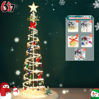 Árvore de Natal espiral LED 1,8 m dobrável 110/220V conjunto Papai Noel com enfeites pendurados  N10