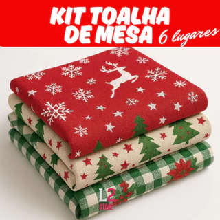 Toalha de Mesa 6 Lugares com Estampas de Natal Kit com 3 uni