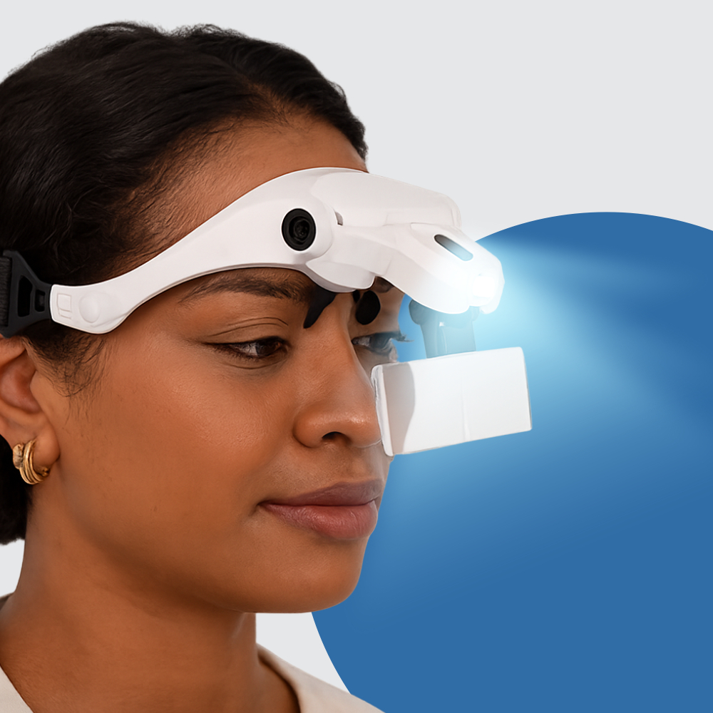 Lupa Profissional Eletrônica de Cabeça com LED 5 Lentes Dentista Esteticista